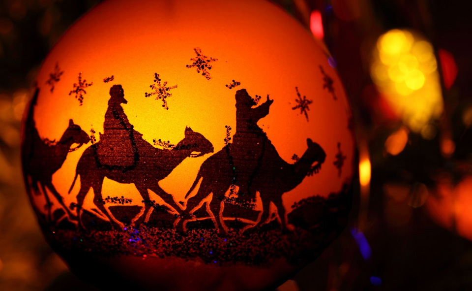 Nativity scene on a Christmas ornament